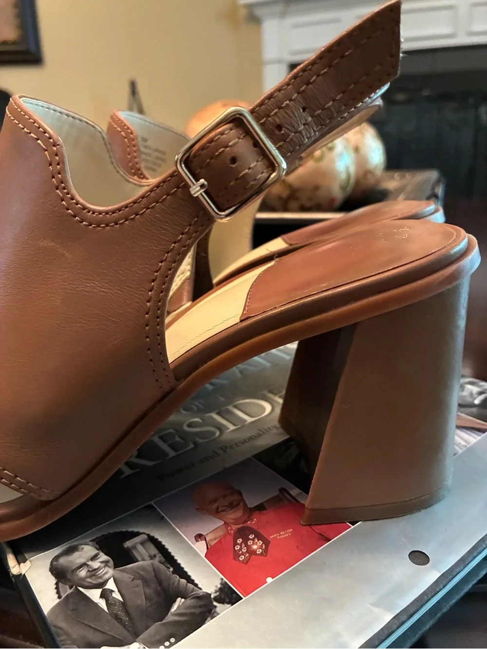 Alex Marie Beautiful Tan Leather Block Heel Slingbacks